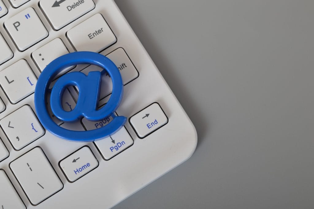 Computer keyboard and email address symbol. Email marketing and email box concept.